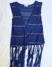 Blue Knit Tassel Vest