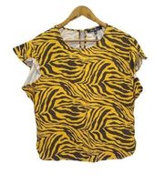 Alice Blue Yellow And Brown Tiger Print Top Size M