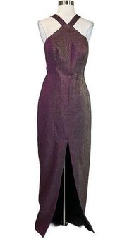 Women's Formal Dress Size 4 Purple Metallic Cutout Column Gown