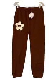 IVORY ELLA Sweatpants Small Relaxed Brown Cotton Daisy NWT