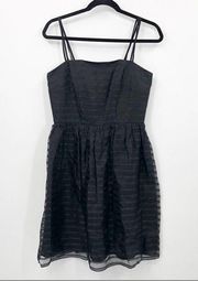 Shoshanna Silk Chelsea Organza Ribbon Stripe Fit And Flare Black Mini Dress 6