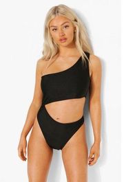 NWT Cut Out One Shoulder Swimsuit Blk sz 6p