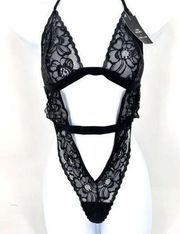 NWT Yandy x Lana Rhoades Sexy Black Lace Strappy Tie Teddy Medium