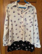 Ellen Tracy french bulldog blouse. Size Medium