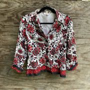 DRESSBARN Floral Print Cotton Lightweight Cropped Blazer