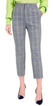 Bar III Becca Plaid Mai Tai Cropped Slim Straight Pants Black Neon Size 2 NWT