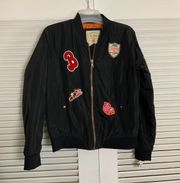 Ci Sano Originals Black Satin Patch Bomber Jacket 