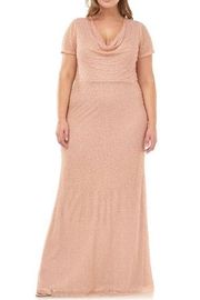 JS Collections 867170 Cowl Neck Beaded Mesh Gown Pink Womens Size 14