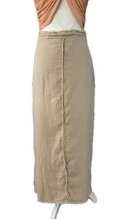 Linen Maxi Skirt w/Slit in Soft Sand