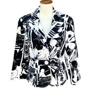 Cache Women’s Jacket Sz 12 Black And White Tropical Print Blazer Cotton