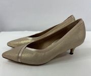 Vionic Sylvie Kitten Heels Gold Metallic Leather 6 Low Heel Pumps Champagne