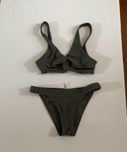 Army green twist top bikini swimsuit