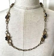 Ann Taylor gold tone and blue rhinestone necklace