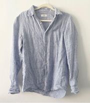 Uniqlo 100% Linen Blue and White Striped Button Down Shirt