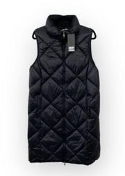 NWT DKNY Jeans Black Nylon Quilted Long Zip Up Puffer Vest Jacket Size MEDIUM