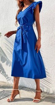 Women’s Blue Ruffled Midi Dress