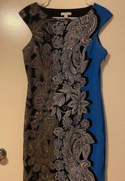 New York & Company Womens Sleeveless Floral Print Sheath Dress Size 4 Blue