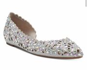 Mabley Silver Rhinestone Floral Flats 7M