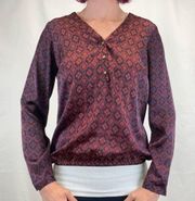 The Limited Women's Long Sleeve Henley Satin Blouse M Med Medium Burgundy Black