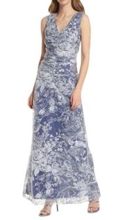 JS Collections Maddison V-Neck Floral Print Organza Column Gown Size 14 NWT