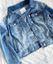 Celebrity Pink Stretch Denim Jean Jacket Size Medium Cropped Lightweight Spring