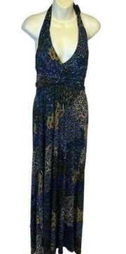 Cristinalove colorful beaded embellished halter maxi dress size Large