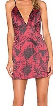 NBD x Revolve Comeback Plunge V Neck Open Back Mini Dress: Raspberry Red Floral