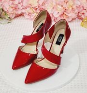 Jones New York Red Colette Crossover Foot Strap Patent Leather Heels Sz 6.5