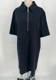 Esprit Popover Shirt Dress Sz L Black Short Sleeve Shift Basic