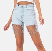 Adika Chase Denim Biker Chain Distressed Shorts XS