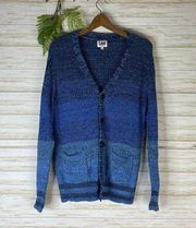 Lee Blue Gradient Chunky Cotton Knit Button Cardigan