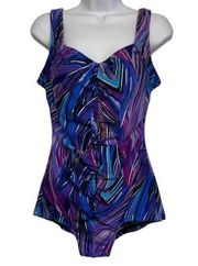 Women's Maxine of Hollywood Shirred Blue Purple Swimsuit Size 14 EUC #2476