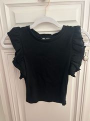 Black Tank With Ruffle Sleeves