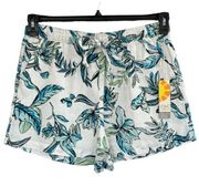 C&C California Large Linen Shorts Pull-On Floral Pocket Elastic Waist Drawstring