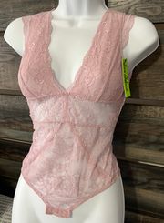 Juniors Pink One Piece Lace Bodysuit (S)