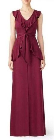 Parker Black Rosie Silk Maxi Ruffle Maroon Dress