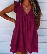 Maroon Eyelet Romper Dress 