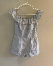 Romeo + Juliet Couture Off the Shoulder Blue and White Striped Romper