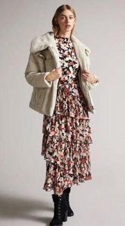 Ted Baker London Lilla‎ Mix Media Faux Fur Jacket Sz 5- NWT