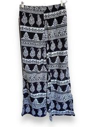 Umgee Womens Pants Sz M Black White Patterned Printed Wide Leg