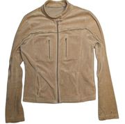 Vtg Y2K Tommy Hilfiger Beige Cotton Blend Velour Full Zip Active Track Jacket M