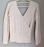 Cream Double V-neck Crossover Wool Blend Pullover Jumper Sweater Long Sleeve XXS