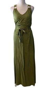 NWOT Derek Heart szS beautiful green linen look belted side slits maxi dress