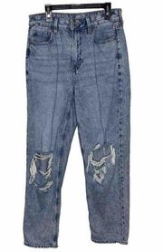 American Eagle Jeans Women  Blue Mom Straight Jean High Rise Denim Ripped Size 8