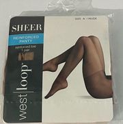 West Loop Sheer Pantyhose 1 Pair Reinforced Toe Classic Nylon Size A Nude