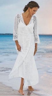 Soft Surroundings Woman’s Plus 3X Tosca White Crochet Maxi Eyelet Boho Dress