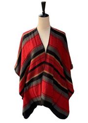 Armando Caruso Boho Red & Black Striped Knit Cape Shawl