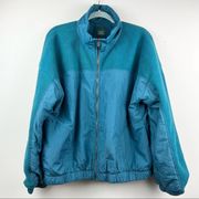 Full Zip Fleece Jacket Botanical Blue Retro 90s Jewel XXL