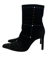 CASADEI Black Suede Stiletto Silver Rivets Studs Boots Size 8