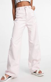 Dad Wide Leg Twill Pants In Pale Pink